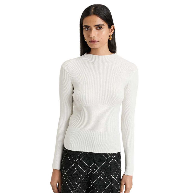 Veronika Maine Cotton Silk Blend Funnel Neck Ribbed Knit Top image number 0